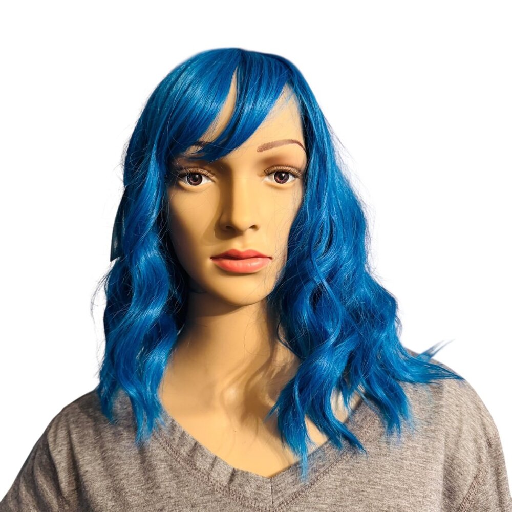 Blue Wavy Synthetic Hair Wig With Bangs For Women